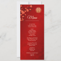 Carte de menu Mariage chinois Red Cherry Blossom
