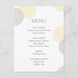 Carte de menu Mariage circulaire style Letterpress