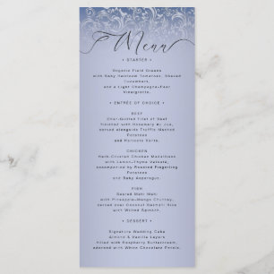 Carte de menu Mariage classique bleu damassé orang