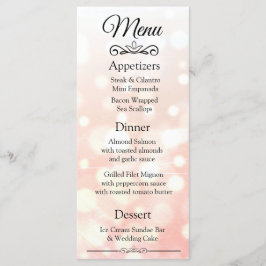 Carte de menu Mariage Coral Bokeh décorative