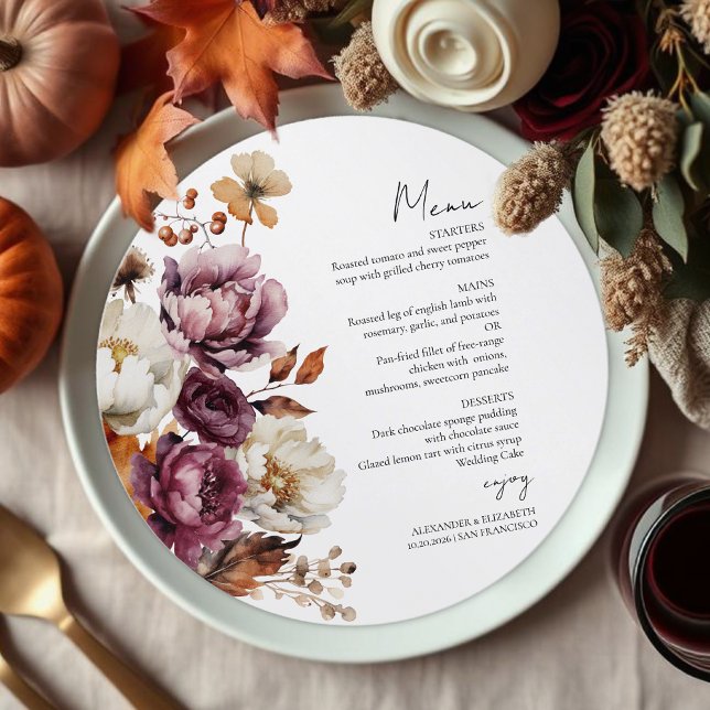 Carte de menu Mariage de automne d'automne floral  (Créateur téléchargé)