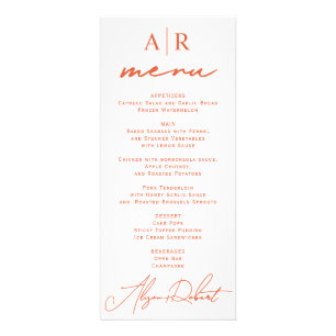 Carte de menu mariage de automne Orange script cal