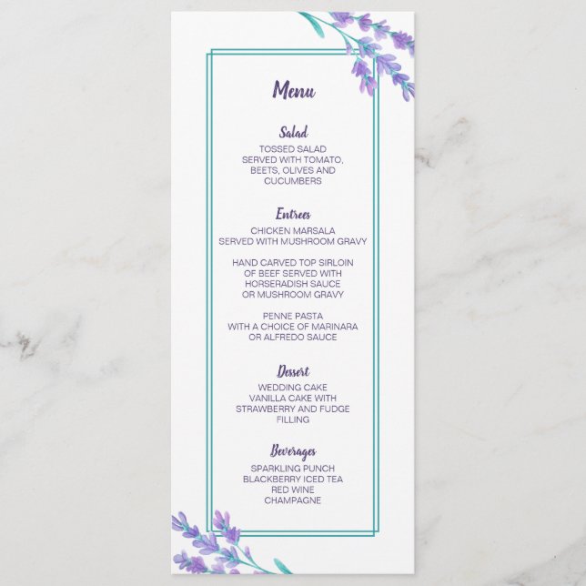 Carte de menu Mariage de couleur d'aquarelle de la (Devant)