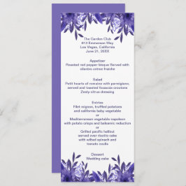 Carte de menu Mariage de feuillage bleu violet