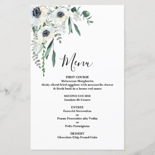 Carte de menu Mariage de fleurs d'anémone