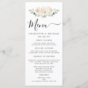 Carte de menu Mariage de fleurs de rose blanche