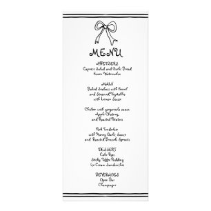 Carte de menu mariage de griffes noir blanc