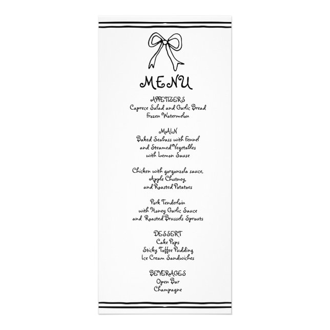 Carte de menu mariage de griffes noir blanc (Devant)