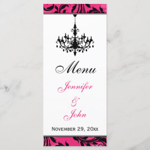 Carte de menu Mariage de lustre rose noir
