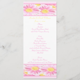 Carte de menu Mariage de marguerites blanches rose