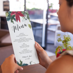 Carte de menu Mariage de Noël d'aquarelle
