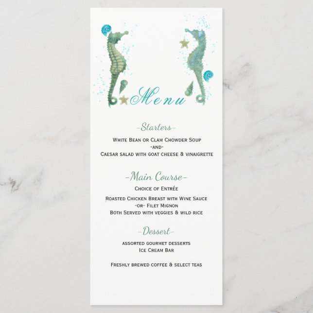 Carte de menu Mariage de Plage d'aquarelle Deux Se (Devant)