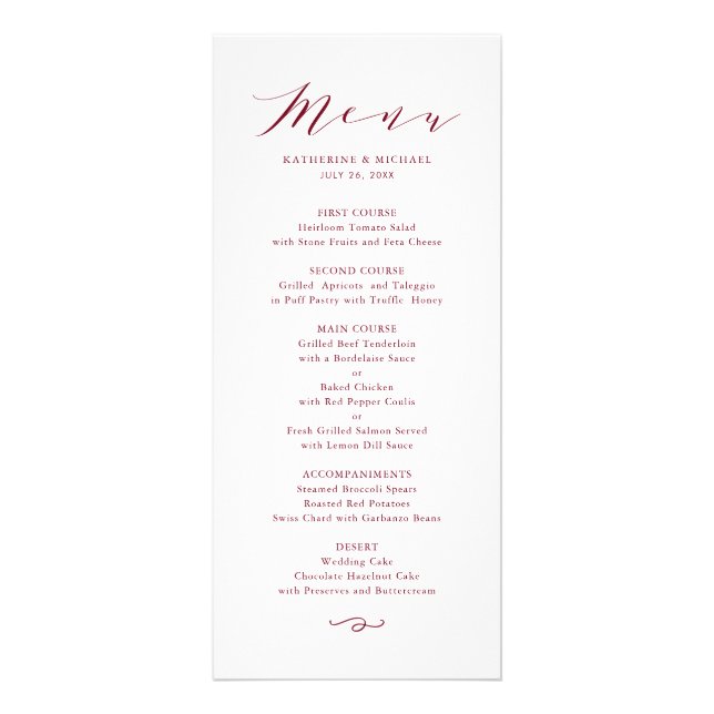 Carte de menu Mariage de script de dainty minimali (Devant)