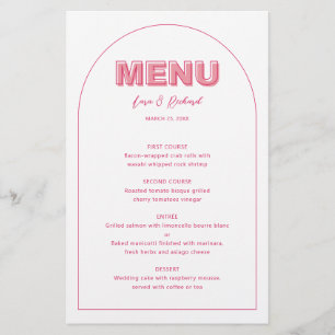 Carte de menu Mariage de type Gras de contour rose