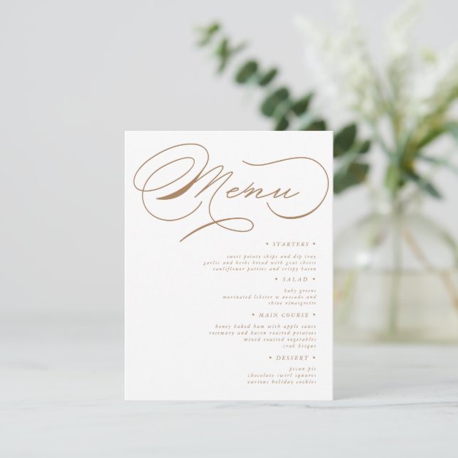 Carte de menu Mariage de typographie de luxe (Debout devant)