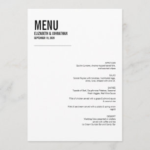 Carte de menu Mariage de typographie simple et min