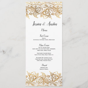 Carte de menu Mariage dentelle en or Foil Vintage