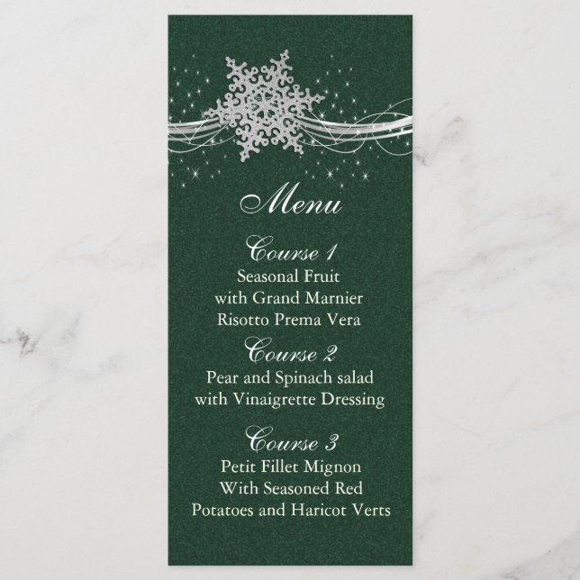 Carte de menu mariage d'hiver Silver Flèches verte (Devant)