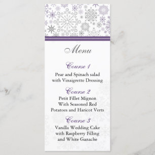 carte de menu mariage d'hiver violet gris