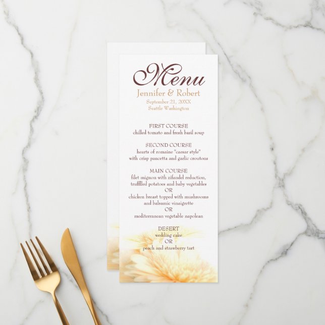 Carte de menu Mariage d'or (Devant/Arrière en situation)