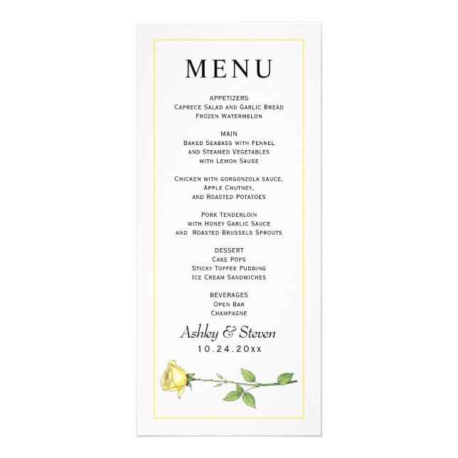 Carte de menu mariage du budget de fleurs de rose  (Devant)