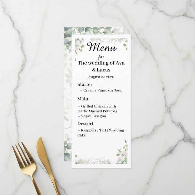 Carte de menu mariage élégante | Station de mariag (Devant/Arrière en situation)