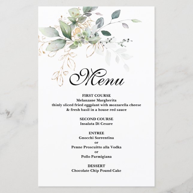 Carte de menu mariage Eucalyptus Green (Devant)