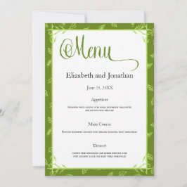 Carte de menu mariage Feuille vert