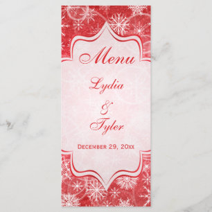 Carte de menu Mariage Flakes de neige rouge et bla