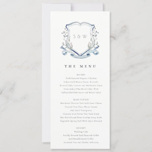 Carte de menu Mariage Fleur sauvage bleu aquarelle