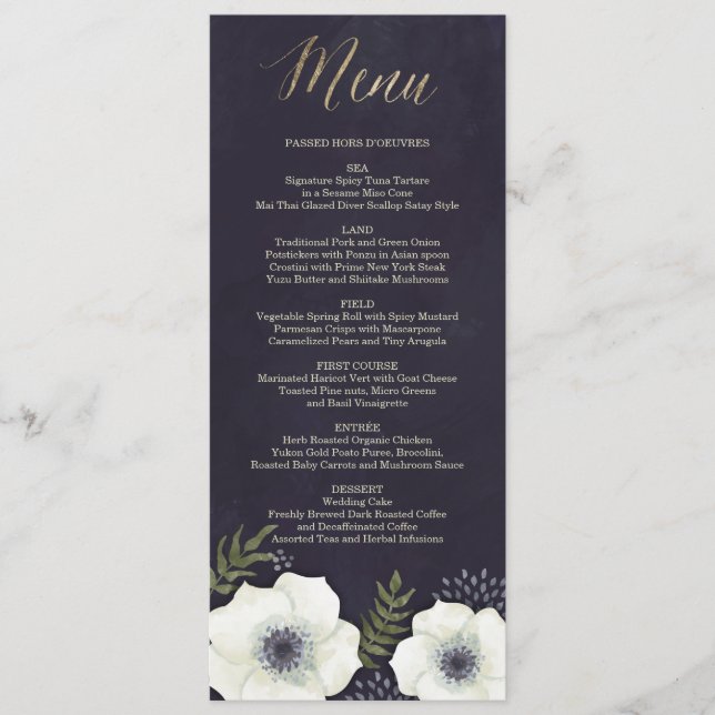 Carte de menu Mariage Fleurs de nuit d'été (Devant)