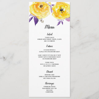 Carte de menu Mariage Floral Aquarelle
