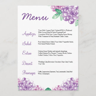 Carte de menu Mariage Floral Aquarelle