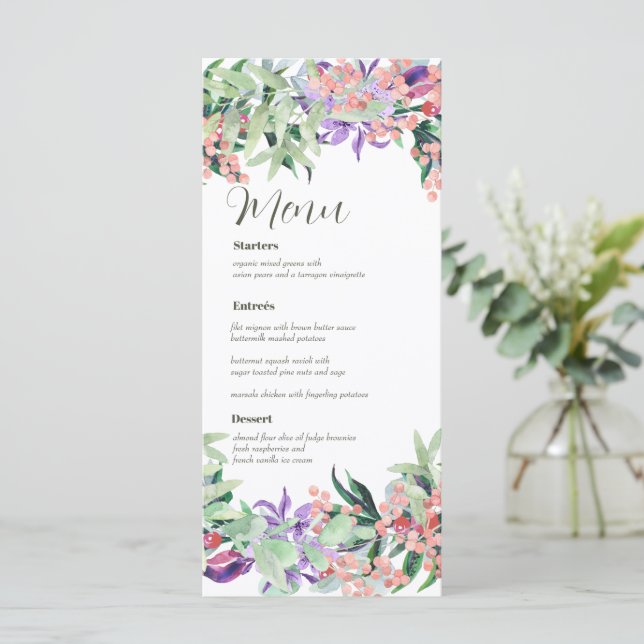 Carte de menu Mariage Floral Aquarelle (Debout devant)