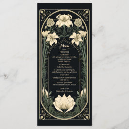 Carte de menu Mariage floral Art nouveau foncé élé