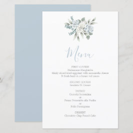 Carte de menu mariage floral bleu Dusty