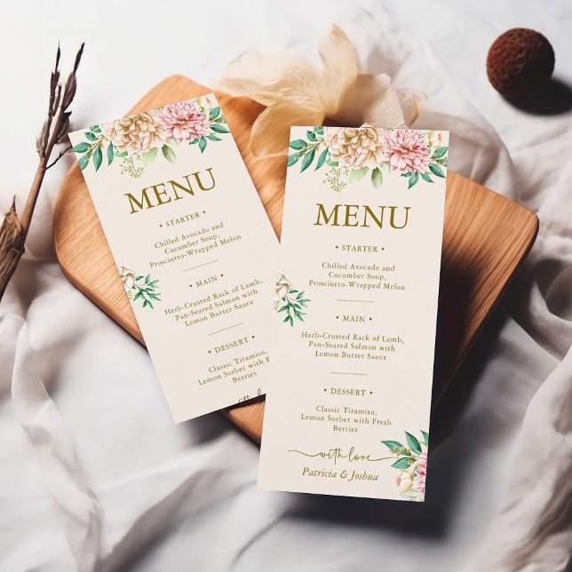 Carte de menu Mariage Floral Blush Hydrangea (Créateur téléchargé)