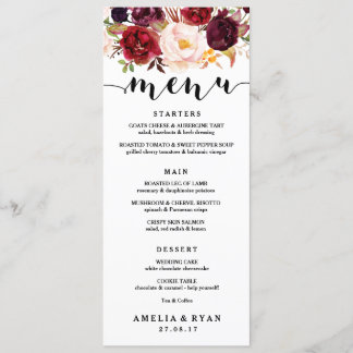 Carte de menu Mariage Floral Bourgogne