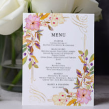 Carte de menu Mariage Floral Budget