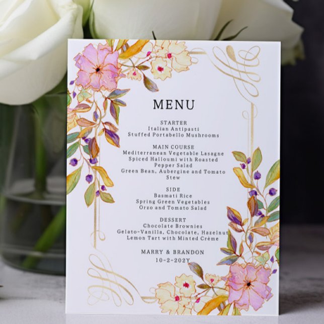 Carte de menu Mariage Floral Budget (Créateur téléchargé)