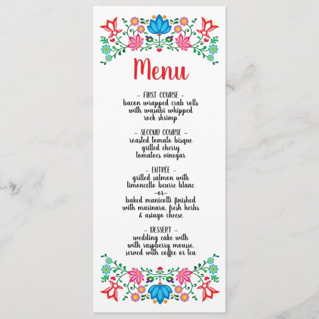Carte de menu Mariage Floral mexicain Gold Foil (Devant)