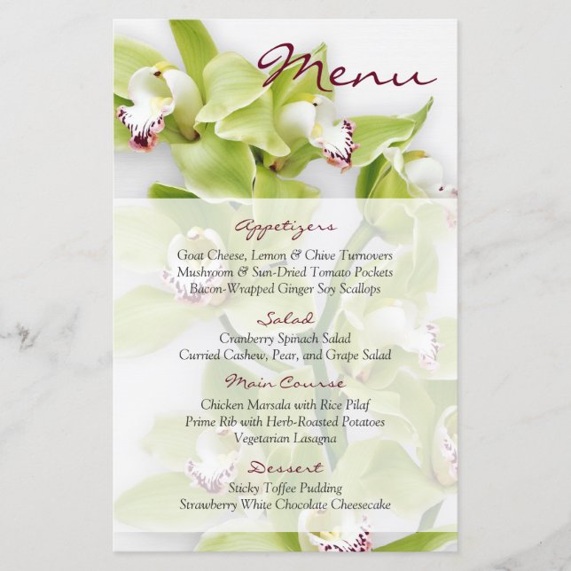 Carte de menu Mariage Floral Orchidée Cymbidium Ve (Devant)