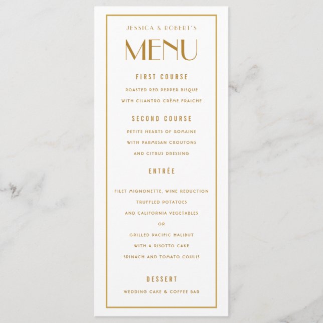 Carte de menu Mariage frontière or Art Déco Backer (Devant)