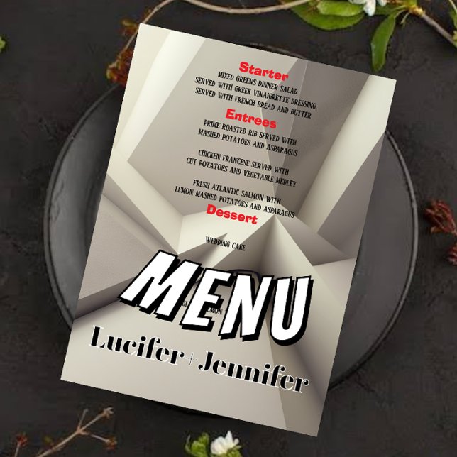 Carte de menu Mariage géométrique moderne avec pho (Créateur téléchargé)