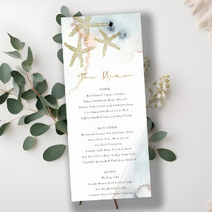 Carte de menu Mariage Gold Dusky Blue Beachy Starf