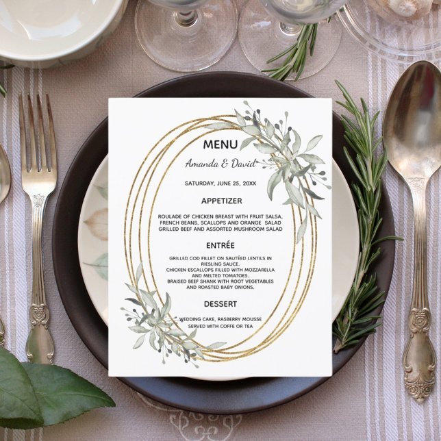 Carte de menu mariage Gold greenery (Créateur téléchargé)