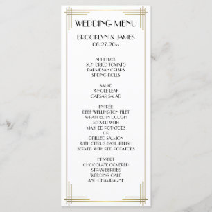 Carte de menu Mariage Great Gatsby White Art Deco