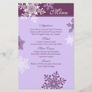 Carte de menu Mariage hivernal aux flocons blancs 