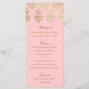 Carte de menu Mariage indien Baby Pink Gold Damask