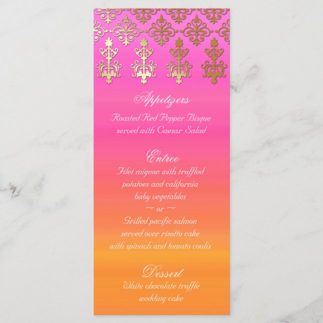 Carte de menu Mariage indien Pink Orange Gold Dama (Devant)